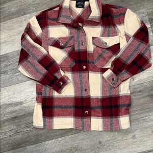 HFX Plaid oversized Button-Down Shirt in Red, Beige, and Gray